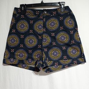 Anthropologie Maeve Patterned Shorts Size 8 Blue And Yellow